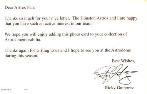 1997 Barry Colla Postcards #5397 Ricky Gutierrez Back