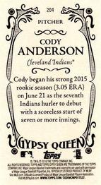 2016 Topps Gypsy Queen - Mini #204 Cody Anderson Back