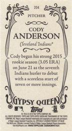 2016 Topps Gypsy Queen - Mini Red #204 Cody Anderson Back