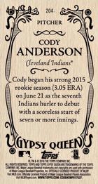 2016 Topps Gypsy Queen - Mini Gold #204 Cody Anderson Back
