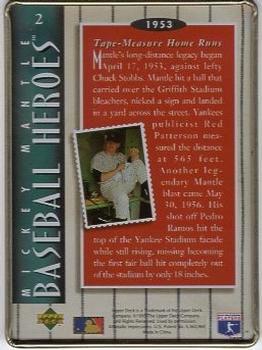 1995 Upper Deck Baseball Heroes Mickey Mantle 8-Card Tin #2 1953 - Tape Measure Home Runs Back