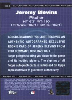 2001 Bowman's Best - Exclusive Autographs #BBEA-JB Jeremy Blevins  Back