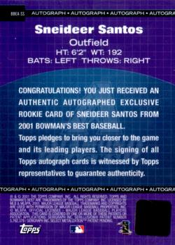 2001 Bowman's Best - Exclusive Autographs #BBEA-SS Sneideer Santos  Back