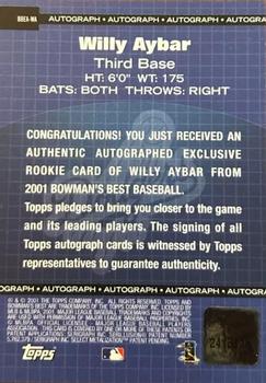 2001 Bowman's Best - Exclusive Autographs #BBEA-WA Willy Aybar  Back