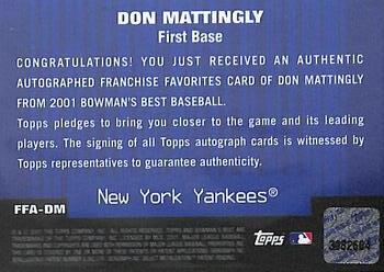 2001 Bowman's Best - Franchise Favorites Autographs #FFA-DM Don Mattingly  Back