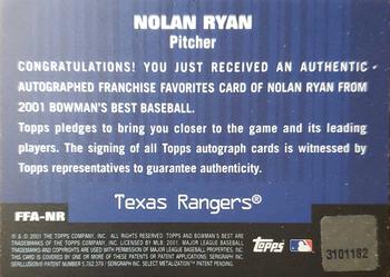 2001 Bowman's Best - Franchise Favorites Autographs #FFA-NR Nolan Ryan  Back