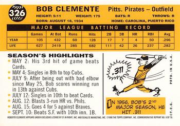 1998 Topps - Roberto Clemente Commemorative Reprints #6 Bob Clemente Back
