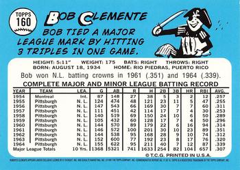 1998 Topps - Roberto Clemente Commemorative Reprints #11 Bob Clemente Back