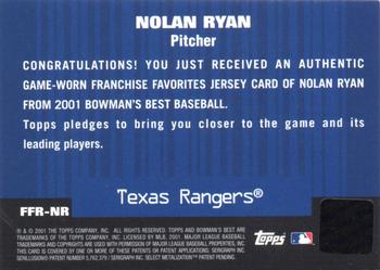 2001 Bowman's Best - Franchise Favorites Relics #FFR-NR Nolan Ryan Back