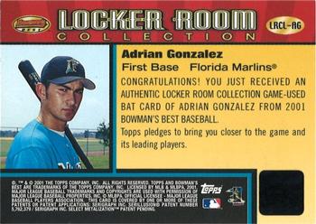 2001 Bowman's Best - Locker Room Collection Lumber #LRCL-AG Adrian Gonzalez  Back