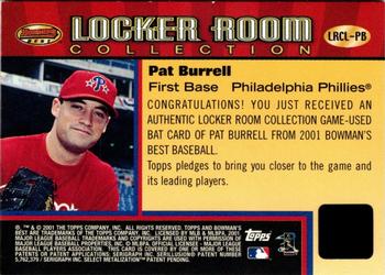 2001 Bowman's Best - Locker Room Collection Lumber #LRCL-PB Pat Burrell  Back