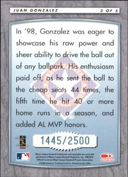 2001 Donruss - 1999 Retro Diamond Kings #3 Juan Gonzalez  Back