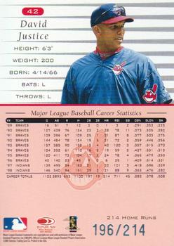 2001 Donruss - 1999 Retro Stat Line Career #42 David Justice Back
