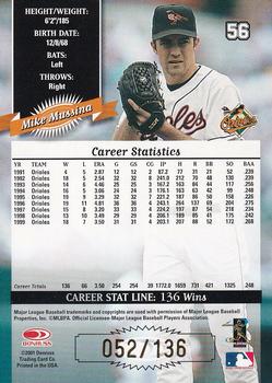 2001 Donruss - 2000 Retro Stat Line Career #56 Mike Mussina Back