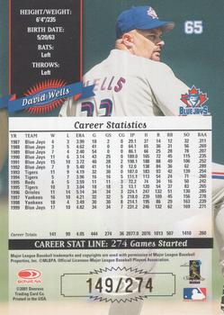 2001 Donruss - 2000 Retro Stat Line Career #65 David Wells Back