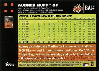 2007 Topps Baltimore Orioles #BAL4 Aubrey Huff Back