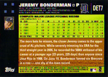 2007 Topps Detroit Tigers #DET7 Jeremy Bonderman Back