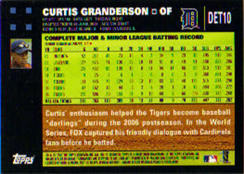 2007 Topps Detroit Tigers #DET10 Curtis Granderson Back