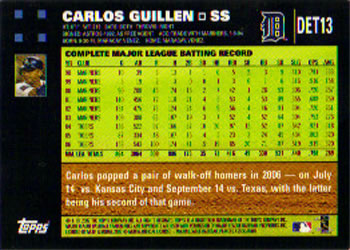 2007 Topps Detroit Tigers #DET13 Carlos Guillen Back