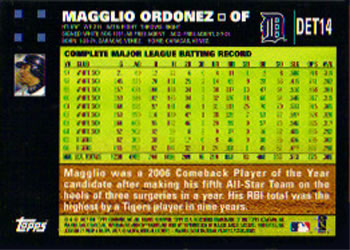 2007 Topps Detroit Tigers #DET14 Magglio Ordonez Back
