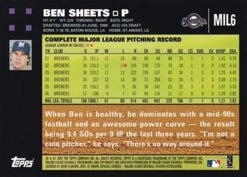 2007 Topps Milwaukee Brewers #MIL6 Ben Sheets Back