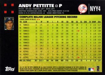 2007 Topps New York Yankees #NYY4 Andy Pettitte Back