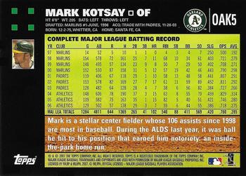 2007 Topps Oakland Athletics #OAK5 Mark Kotsay Back