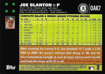 2007 Topps Oakland Athletics #OAK7 Joe Blanton Back