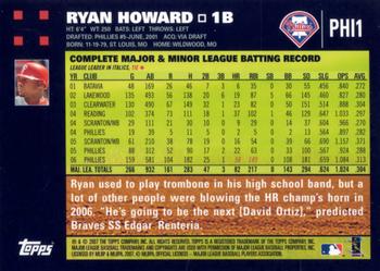 2007 Topps Philadelphia Phillies #PHI1 Ryan Howard Back