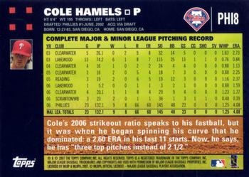 2007 Topps Philadelphia Phillies #PHI8 Cole Hamels Back
