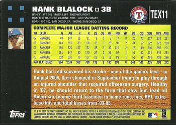 2007 Topps Texas Rangers #TEX11 Hank Blalock Back