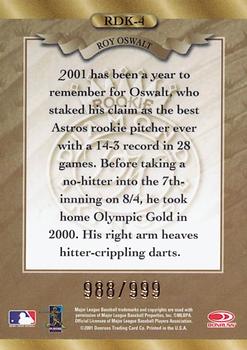 2001 Donruss - Baseball's Best Rookie Diamond Kings Bronze #RDK-4 Roy Oswalt Back