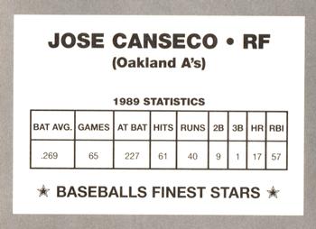 1990 Baseballs Finest Stars (unlicensed) #NNO Jose Canseco Back