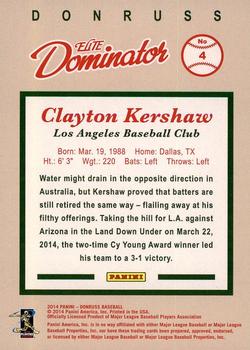 2014 Donruss - Elite Dominator Series 2 #4 Clayton Kershaw Back
