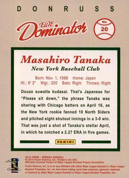 2014 Donruss - Elite Dominator Series 2 #20 Masahiro Tanaka Back