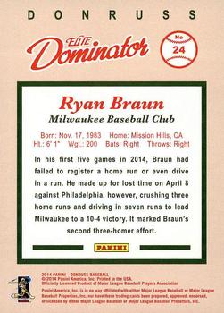 2014 Donruss - Elite Dominator Series 2 #24 Ryan Braun Back