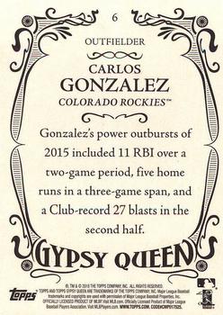 2016 Topps Gypsy Queen - Framed Blue #6 Carlos Gonzalez Back