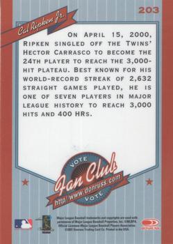 2001 Donruss - Baseball's Best Silver #203 Cal Ripken Jr. Back