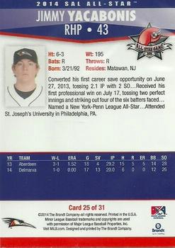 2014 Brandt South Atlantic League North Division All-Stars #25 Jimmy Yacabonis Back