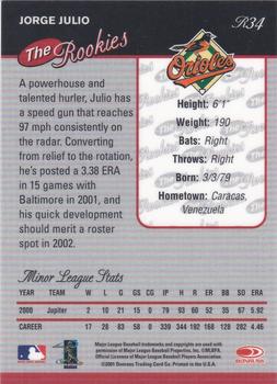 2001 Donruss - Baseball's Best The Rookies Silver #R34 Jorge Julio  Back