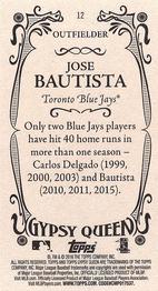 2016 Topps Gypsy Queen - Mini Box Variations #12 Jose Bautista Back