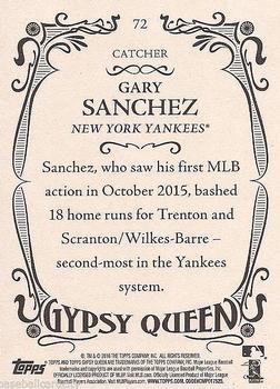 2016 Topps Gypsy Queen - Framed Purple #72 Gary Sanchez Back