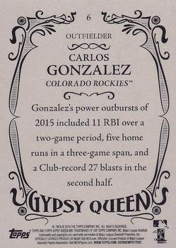2016 Topps Gypsy Queen - Framed Green #6 Carlos Gonzalez Back