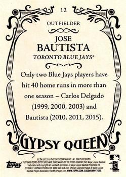2016 Topps Gypsy Queen - Framed Green #12 Jose Bautista Back