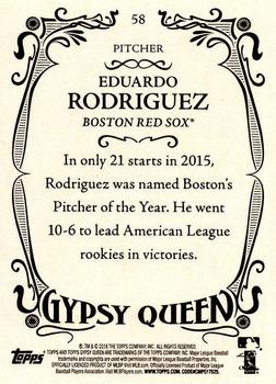2016 Topps Gypsy Queen - Framed Green #58 Eduardo Rodriguez Back