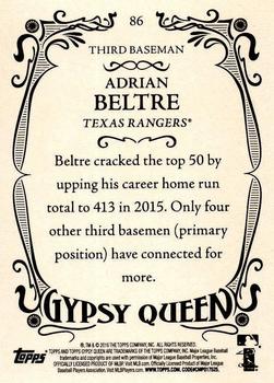2016 Topps Gypsy Queen - Framed Green #86 Adrian Beltre Back