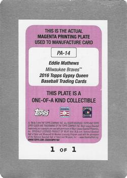 2016 Topps Gypsy Queen - Power Alley Printing Plate Magenta #PA-14 Eddie Mathews Back