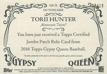 2016 Topps Gypsy Queen - Jumbo Patch Relic #GJR-TH Torii Hunter Back