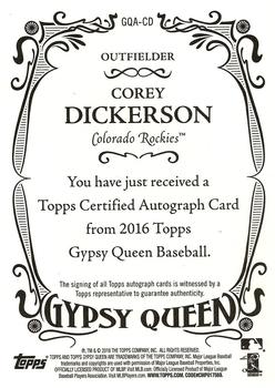 2016 Topps Gypsy Queen - Autographs #GQA-CD Corey Dickerson Back