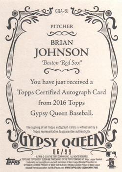 2016 Topps Gypsy Queen - Autographs Green #GQA-BJ Brian Johnson Back